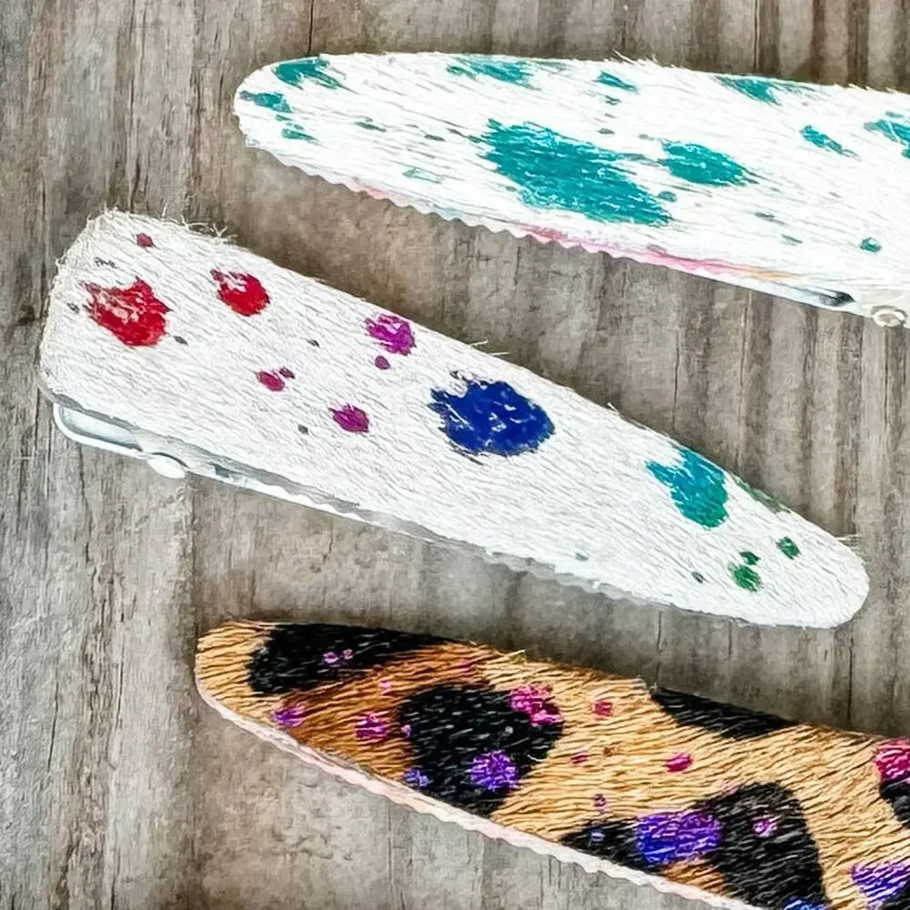 Western Hair-On Cowhide Barrette | Rainbow